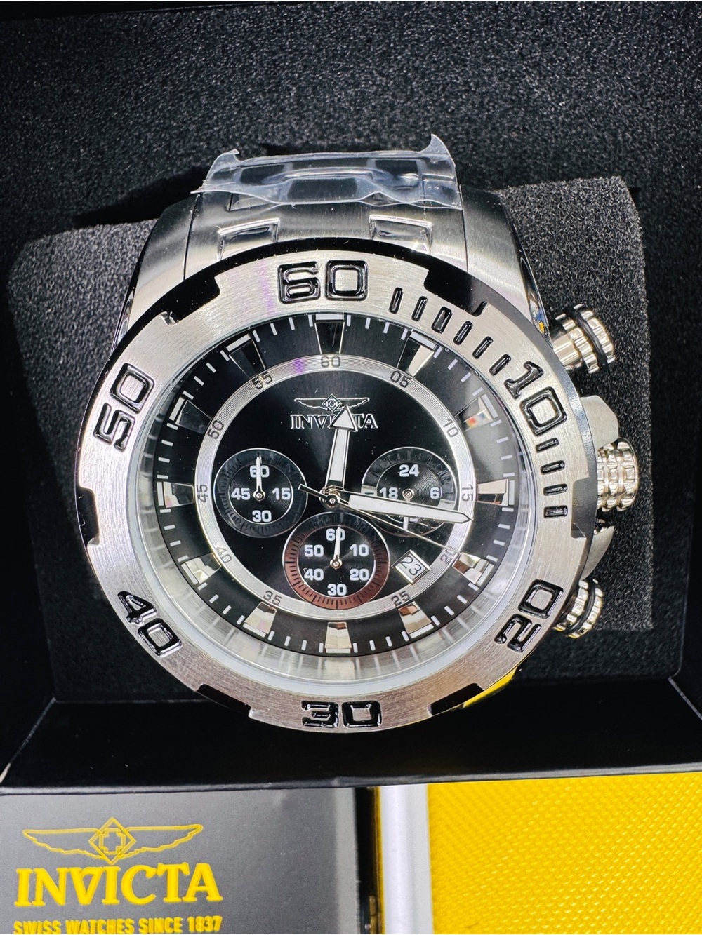 Invicta Men’s Silver and Black Chronograph Sport Watch